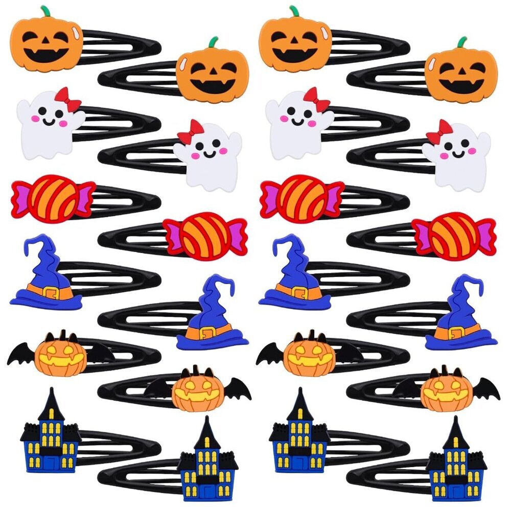 30PCS Halloween Hair Clips for Girls Women, Pumpkins Castles Wizard Hats Ghosts